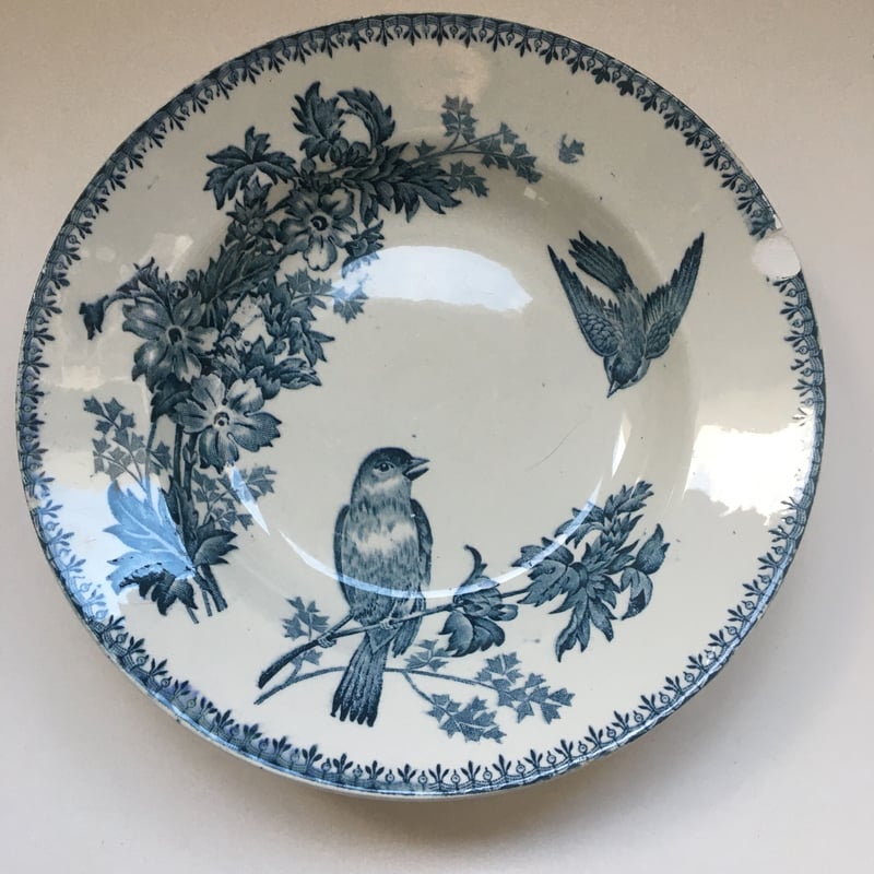 メザンジュ ロンウィ 鳥 B シジュウカラ柄 スープ・プレート メザンジュ ロンウィ 19世紀後半 フランス プレート 食器