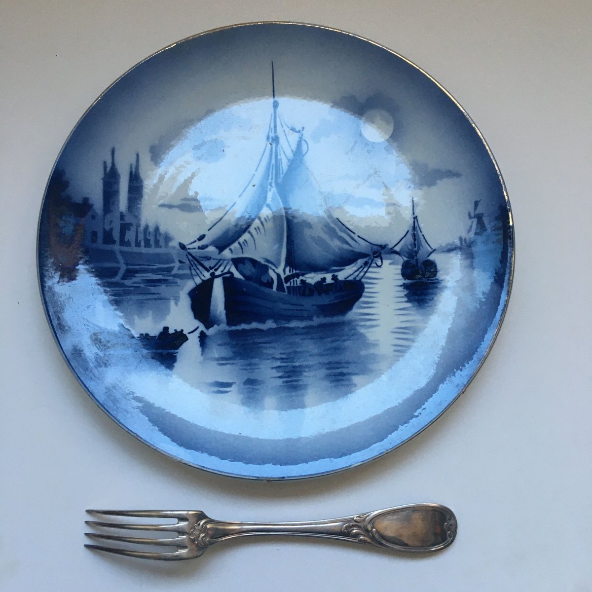 １９３０年代 サンタマン 大皿 ポショワー アエログラフ 帆船柄 | campagne à p..., image size:1200x1200