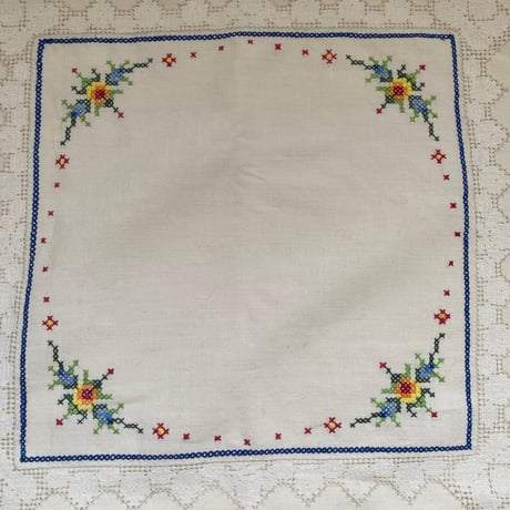 1950年代　プチ・ナップとセルヴィエット　コットン　マルチカラー刺繍