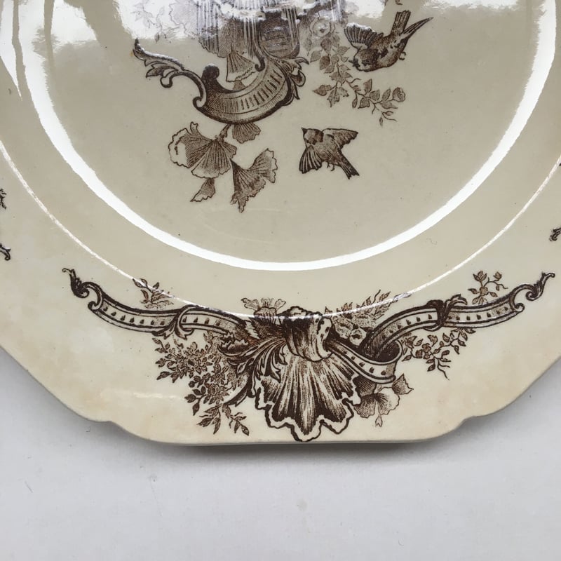 フランスアンティークショワジー・ル・ロワプレートオクトゴナル小鳥