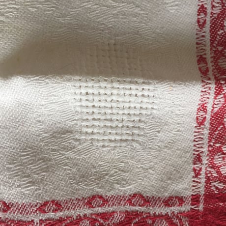 1940年代 ナプキン コットン レッドライン イニシアル刺繍入り