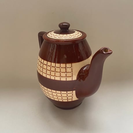 1930年代　リュネヴィル？　ティーセット　ショコラショー色　チェック