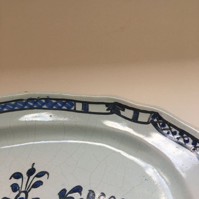 キュノワール大皿　アンティークプレート 18世紀 ルーアン キュ・ノワール 花籠柄 プレート | campagne à