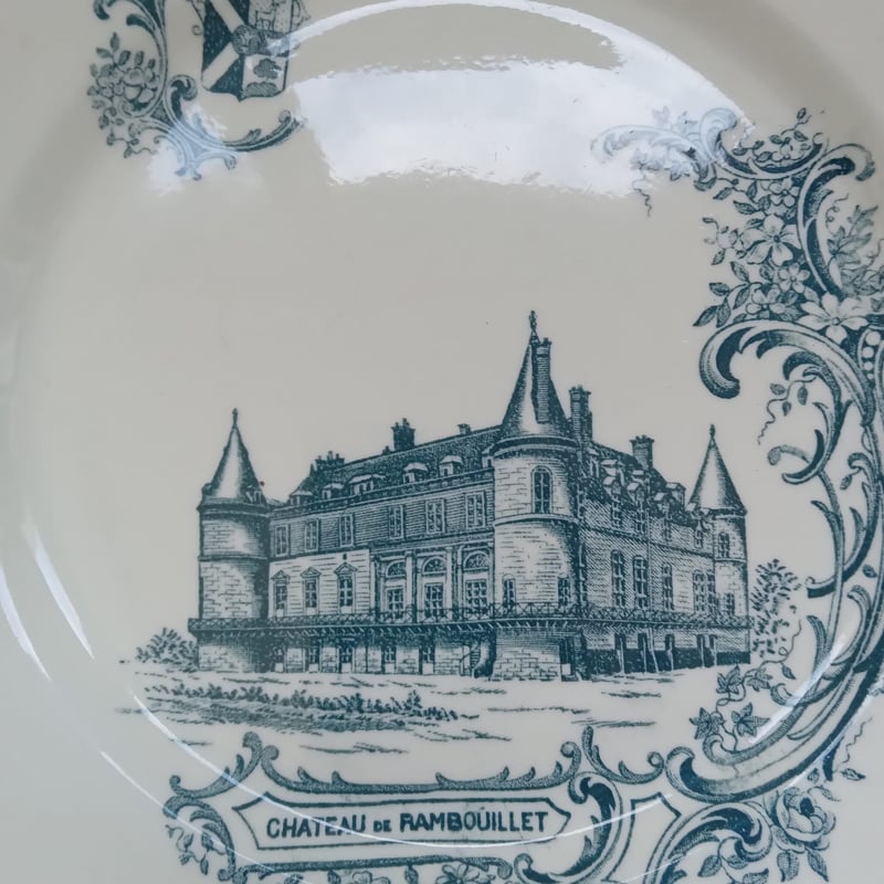 1890年代製 フランス クレールフォンテーヌ窯のポンパドゥールプレート33cm 19世紀後半 クレールフォンテーヌ シャトー ディナー・プレート