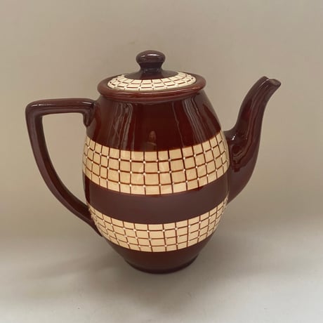 1930年代　リュネヴィル？　ティーセット　ショコラショー色　チェック