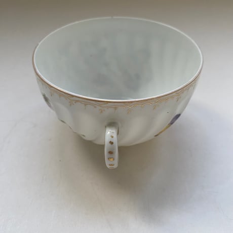 19世紀　磁器製　カップ&ソーサー　ポリクローム　花柄　ハンドペイント