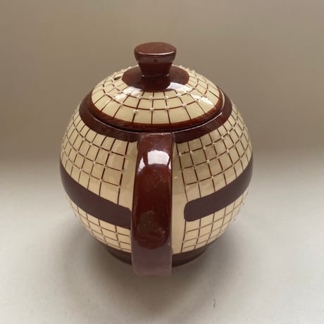 1930年代　リュネヴィル？　ティーセット　ショコラショー色　チェック