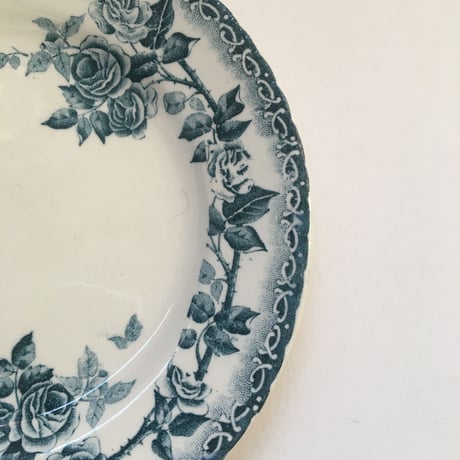 19世紀後半　ショワジー・ル・ロワ　デザート・プレート　平皿１８cm   薔薇柄　　ブルー　Bランク　９点セット