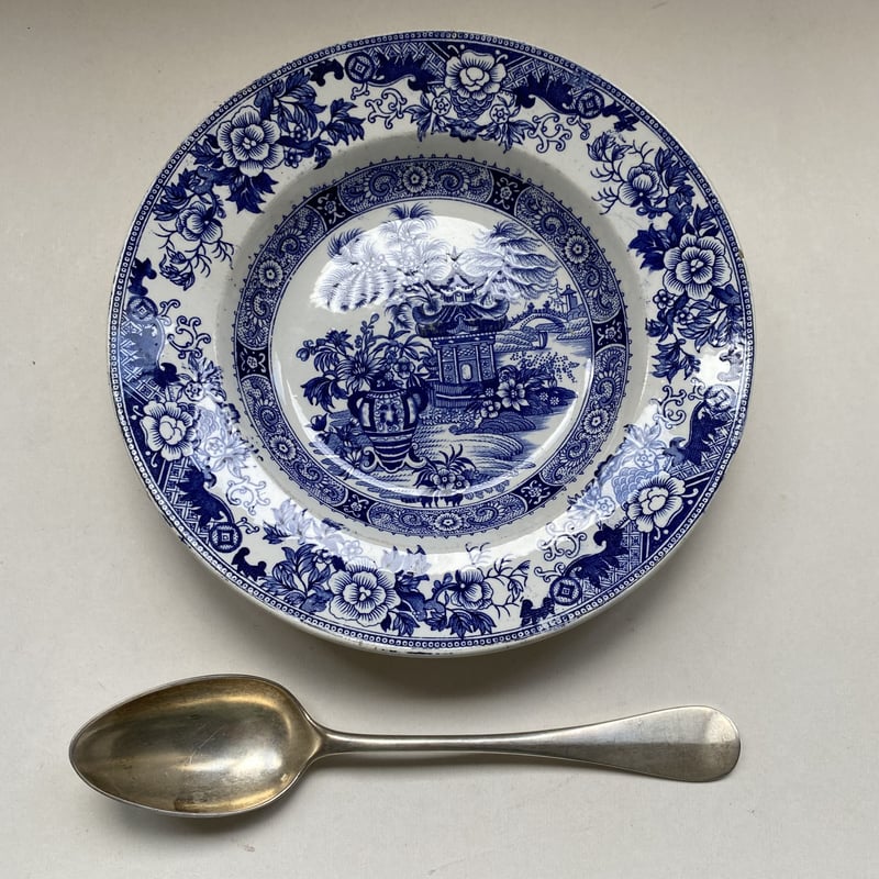 19世紀 クレイユ・エ・モントロー スーププレート シノワズリー ブルー