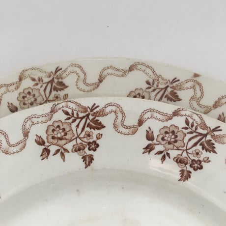 19世紀後半　ジアン　オズボーン　大皿２８cm　野ばらとリボン柄　マロン