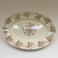 １９世紀後半　ジアン　オズボーン　プラ・オーヴァル３２cm   野ばらとリボン柄　マロン
