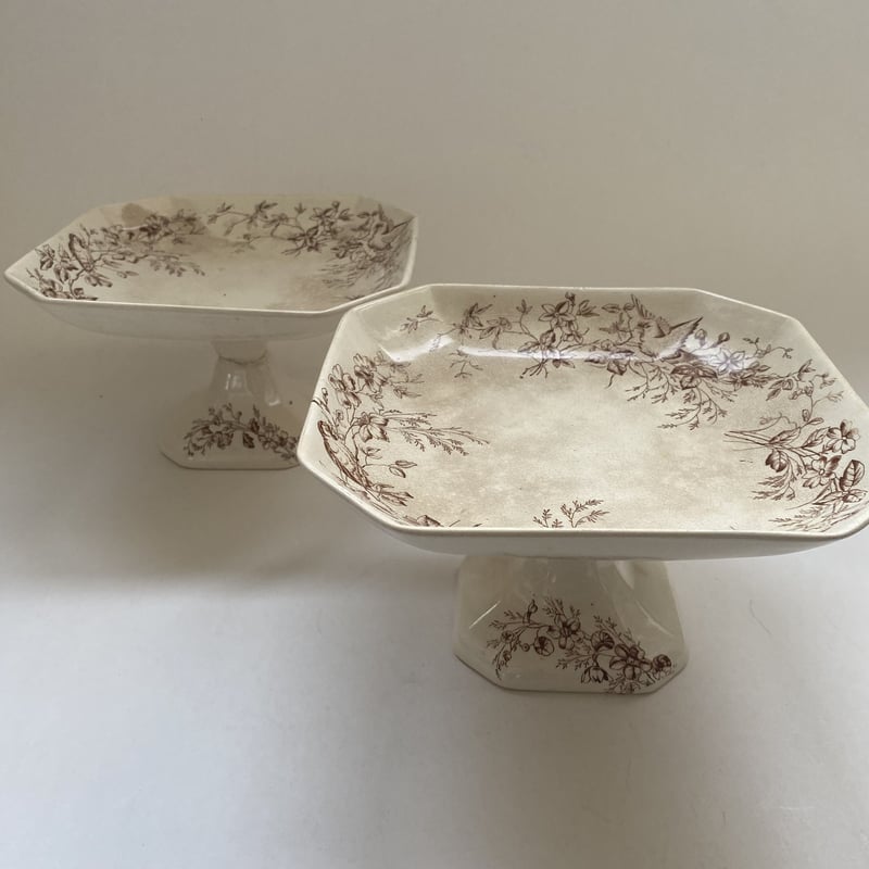 ⭐️フランスアンティーク⭐️コンポティエ⭐️花と小鳥⭐️ 19世紀後半 イギリス製 WAA&Co パックス コンポティエ キャレ 小鳥と