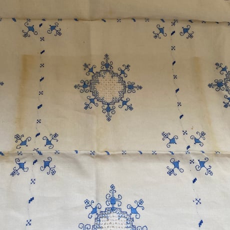 20世紀前半　プチ・ナップとセルヴィエット　セット　メティス　ブルーの刺繍