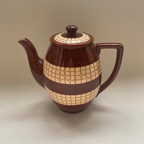 1930年代　リュネヴィル？　ティーセット　ショコラショー色　チェック