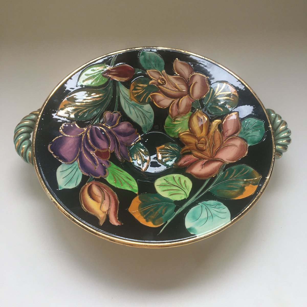 アンティークイタリア カポディモンティ 子供と鳥の実りの草原 収穫