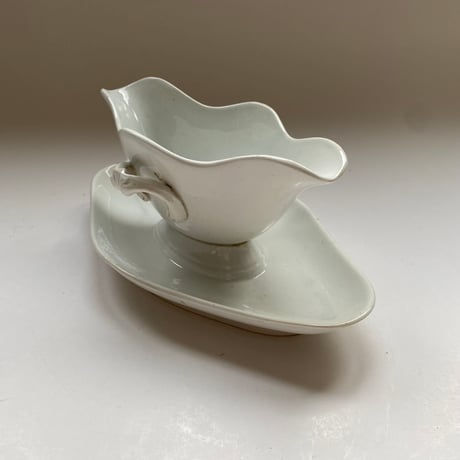 19世紀後半　サンタマン　ソーシエール　舟型　両取っ手白陶器