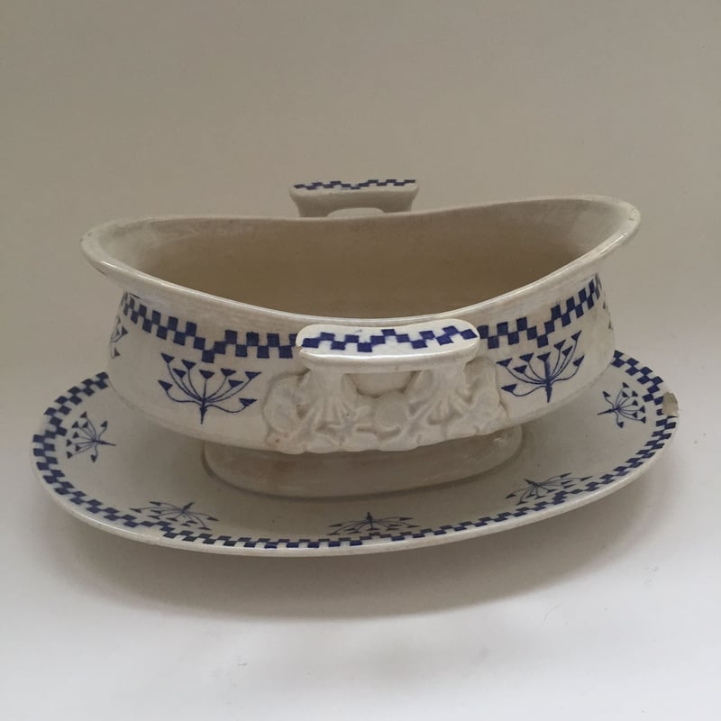 19世紀世紀後半 クレイユ・エ・モントロー ソーシエ ダミエ ブルー