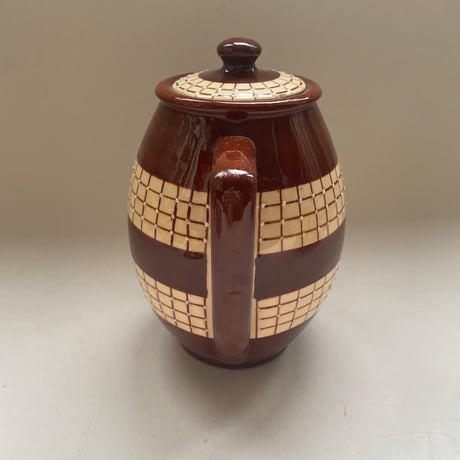 1930年代　リュネヴィル？　ティーセット　ショコラショー色　チェック