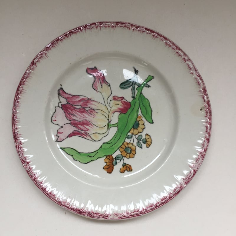 19世紀 ロンウィ デザート・プレート さくらんぼ、チューリップ柄