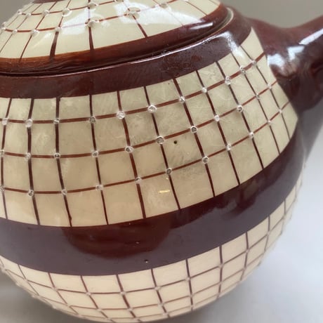 1930年代　リュネヴィル？　ティーセット　ショコラショー色　チェック