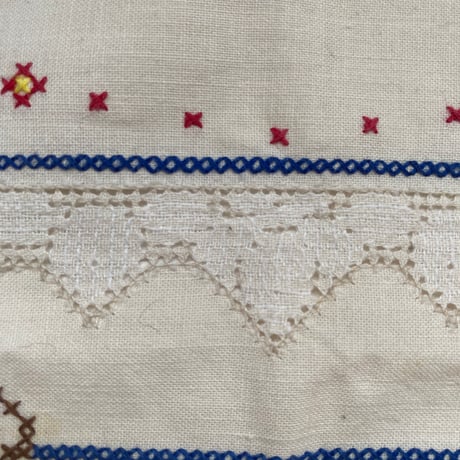1950年代　プチ・ナップとセルヴィエット　コットン　マルチカラー刺繍
