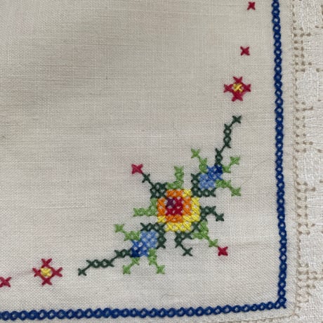1950年代　プチ・ナップとセルヴィエット　コットン　マルチカラー刺繍