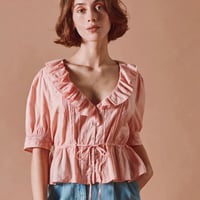 EMILE ET IDA エミールエイダ  フリルVネックショートスリーブブラウス(２colors)