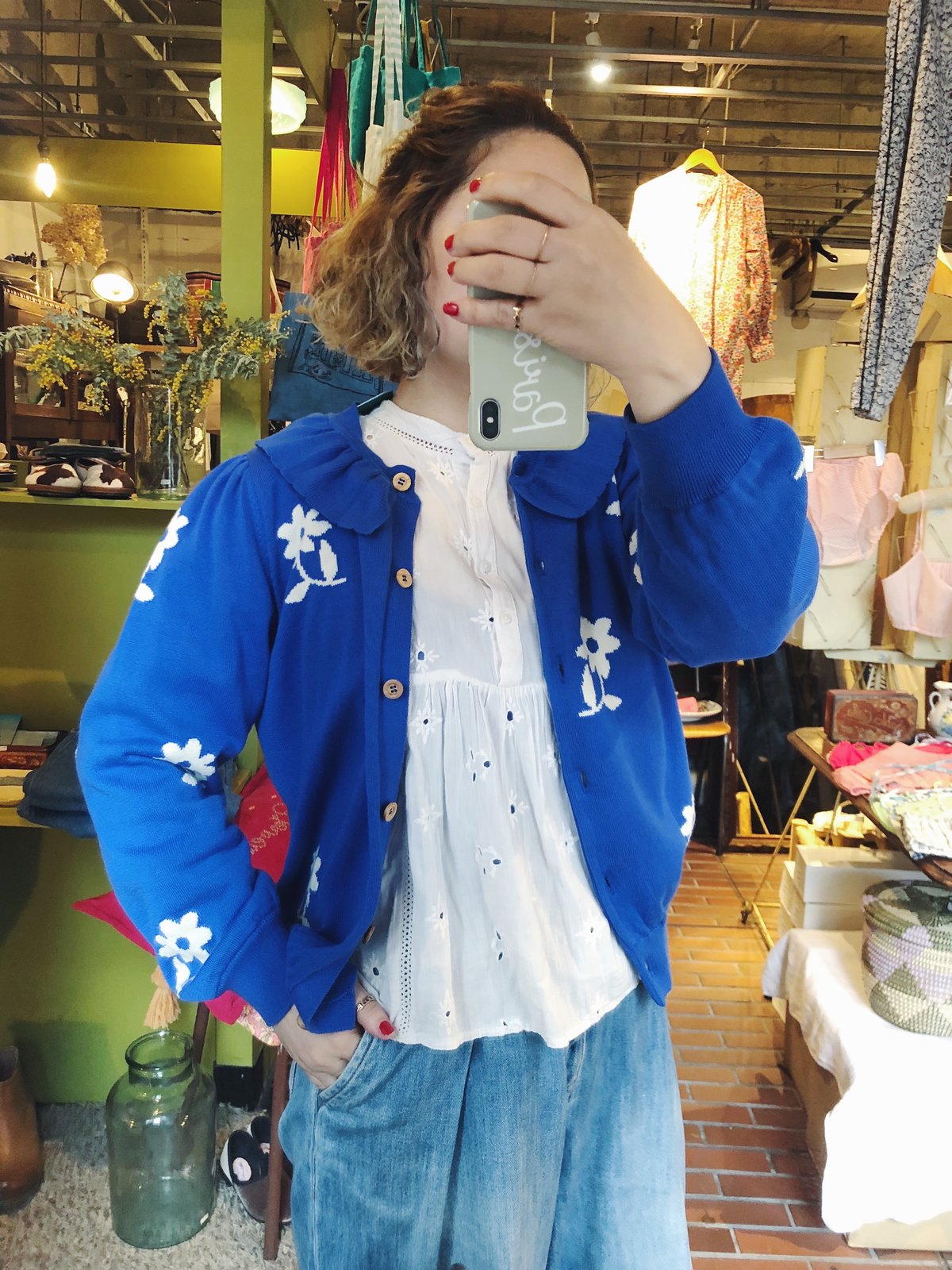 EMILE ET IDA エミールエイダ 花柄コットンニットカーディガン | Havane 