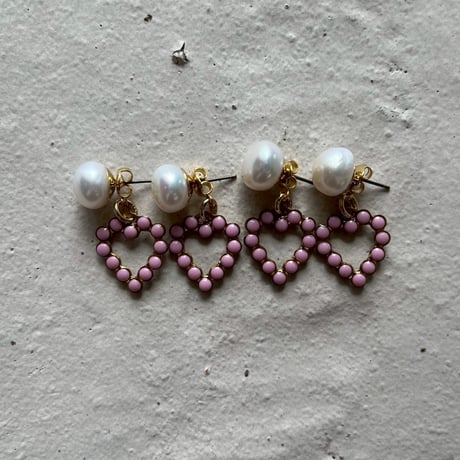 HUE ヒュー　　vintage heart catch pierced earrings【Pearl】