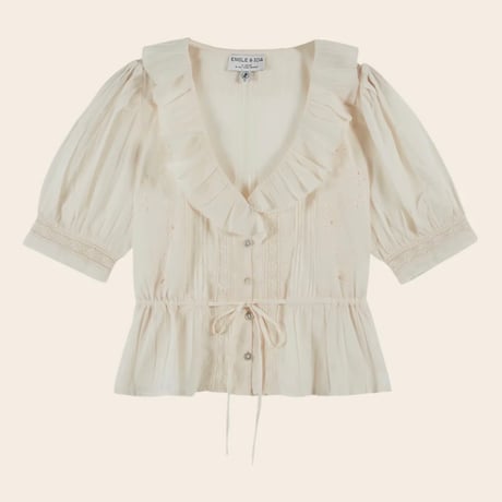 EMILE ET IDA エミールエイダ  フリルVネックショートスリーブブラウス(２colors)