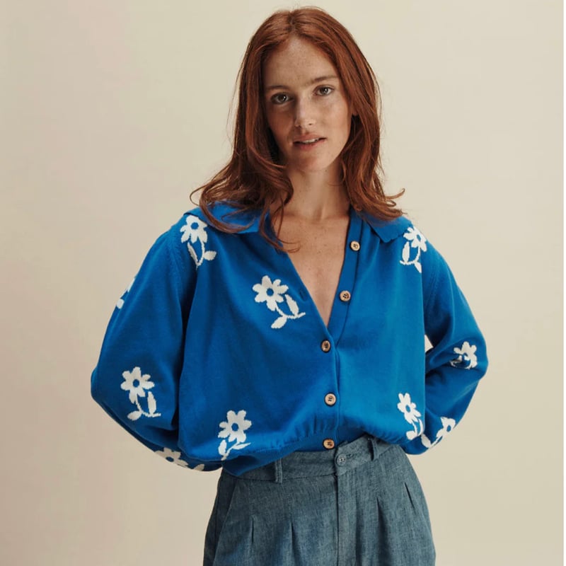 EMILE ET IDA エミールエイダ 花柄コットンニットカーディガン | Havane 