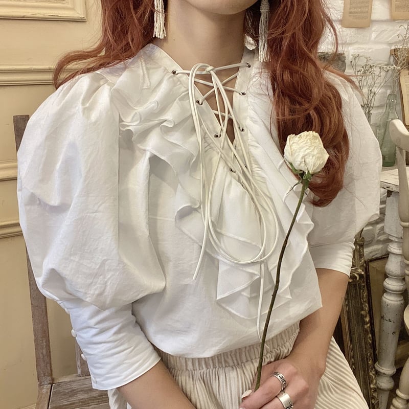 レースアップリボンブラウス【201-1002】 | Deisy lotte