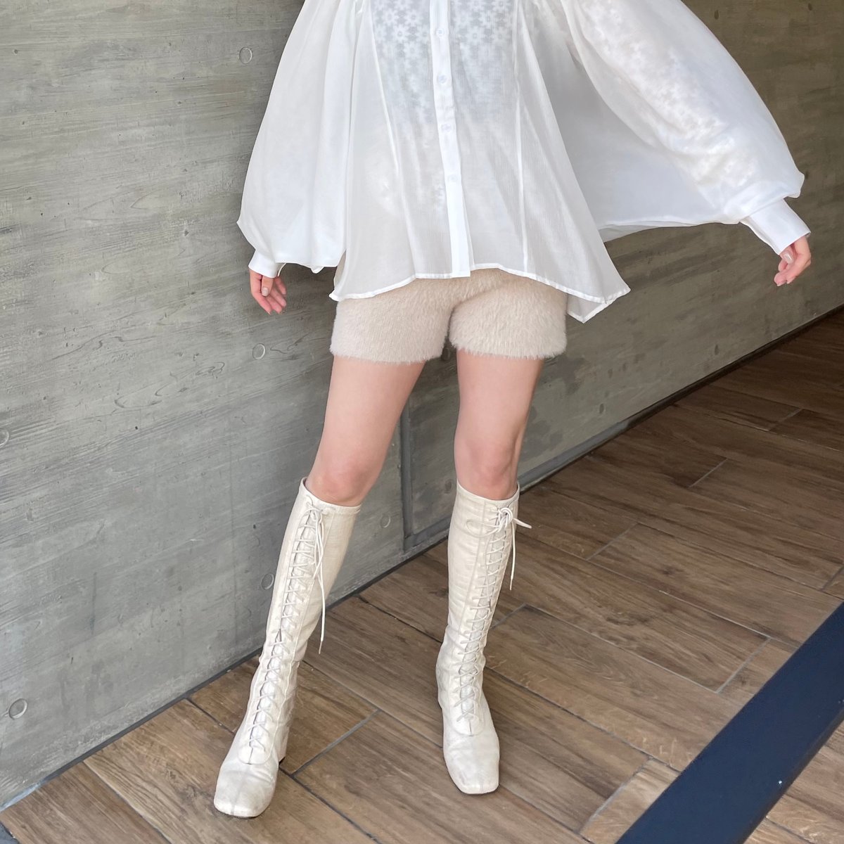 ホーンガーメント　長袖ニット　ショートパンツ　コラボ　　サイズ38 春秋　新品 シャギーニットショートパンツ【235-5002】 | Deisy lotte