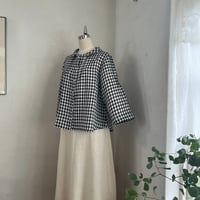 つゆくさブラウス(7分袖)リネンローン　ギンガムチェック　ブラック　　　01-26111-0680