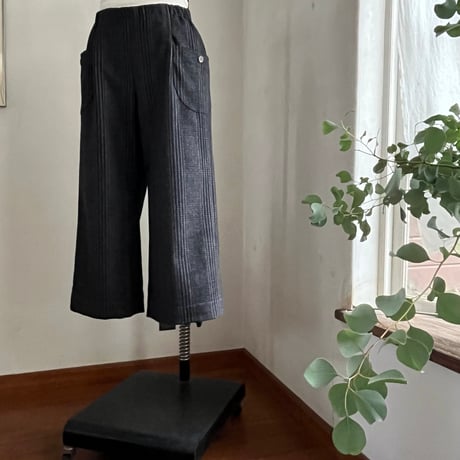 ランチパンツ(裏付)ウールグレーンチェック　ブラック×ブラウン04-25504-0680