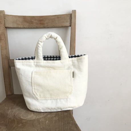 クマバケツ　Sサイズ　コットン中太コーデュロイ　生成り/ブルー/コットンブラックウォッチ　　　　61-23501-03/52/24506-84