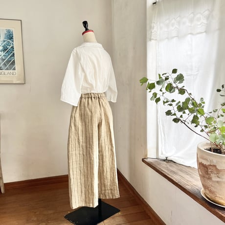 シードパンツ（ロング）リネン　メランジストライプ　キャメル　　　　　04-25209-1486