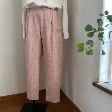 ナッツパンツ　コットンリネン　スラブヘリンボーン　ピンク　　　　　　04-26106-23