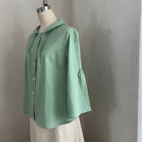つゆくさブラウス(7分袖)　コットン　東炊ローン　ライトグリーン　　　01-26111-46