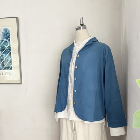 サブレジャケット　コットン　細コーデュロイ　ブルー　　　　　　　　　　10-24404-52
