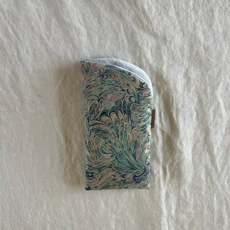 眼鏡ケース　コットンローン　マーブルプリント　グリーン　                        62-19001-4198