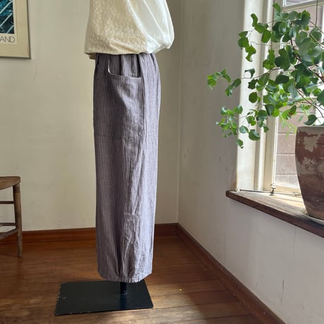 クラウドパンツ　コットンリネン　手揉みストライプ　グレー×ラベンダー04-25306-5786