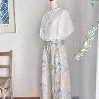 クロワッサンパンツ　コットンリネン　スラブ　アンティークローズプリント　04-24307-6090