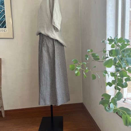 シードパンツ　(ロング）　コットンリネンワッシャー　ブラックギンガム　04-26204-0680