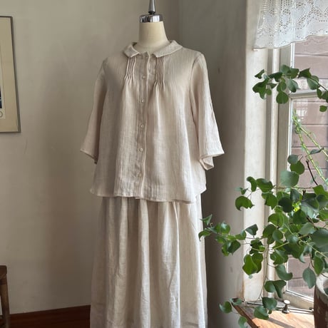 つゆくさブラウス　リネン　強撚ワッシャー　　アイボリー　　　01-25304-09