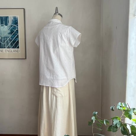 レモングラスシャツ　コットンローン刺繍　オフホワイト　01-26207-0395