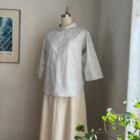 バルカシャツ　コットン　キャンブリック花プリント　ブルー　01-26206-5291