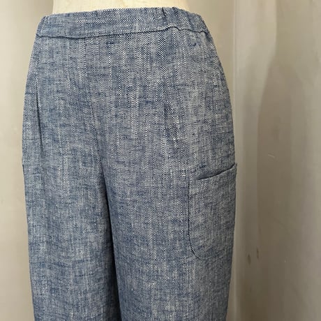 ナッツパンツ　コットンリネン　スラブヘリンボーン　ブルー　　　　　04-26106-52