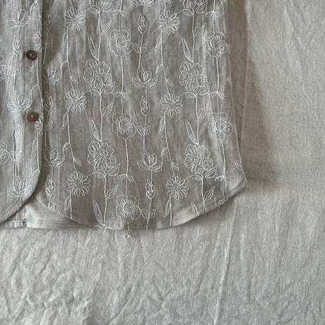サンドジャケット　リネンコットン　ローン花刺繍　　ナチュラル　10-26203-0695