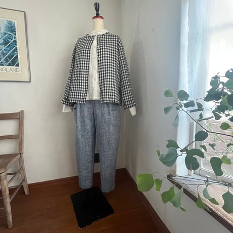 ナッツパンツ　コットンリネン　スラブヘリンボーン　ブルー　　　　　04-26106-52